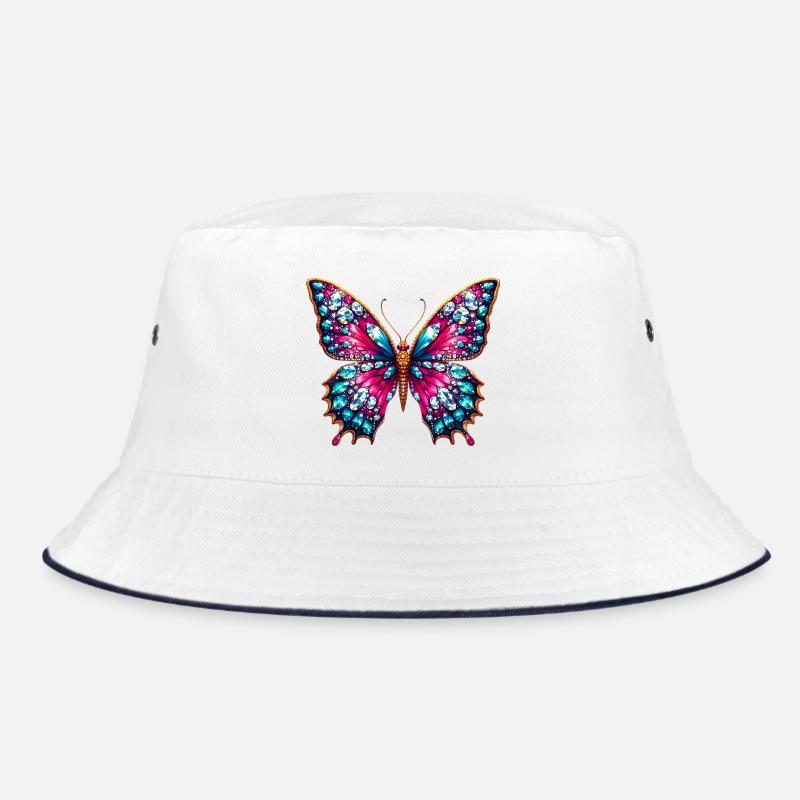 Schmetterling - Bucket Hat - Weiß/Navy
