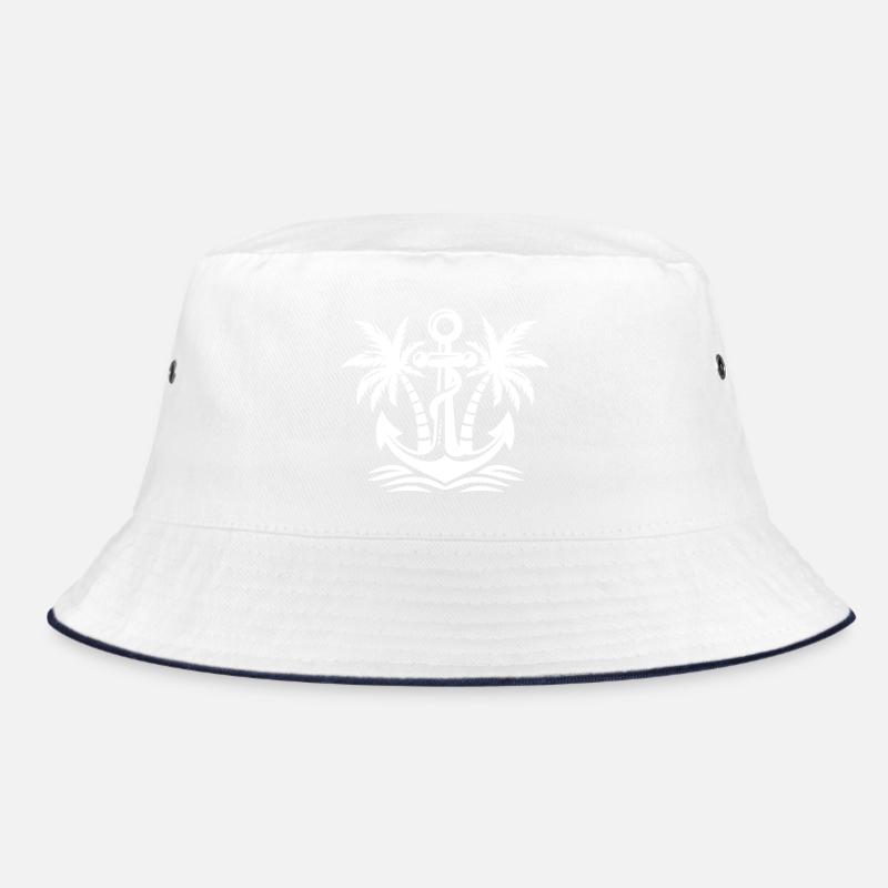 Anker mit Palmen Logo - Bucket Hat - Weiß/Navy