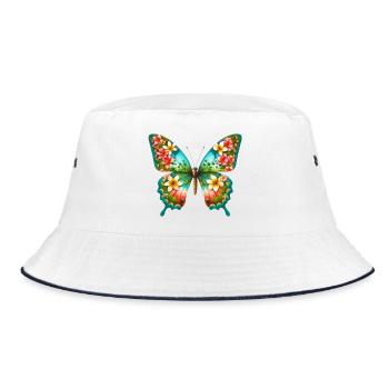 Schmetterling Plumeria Frangipani Plumerie - Bucket Hat - Weiß/Navy - Vorne