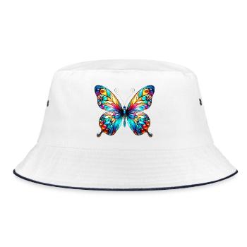 Schmetterling - Bucket Hat - Weiß/Navy - Vorne
