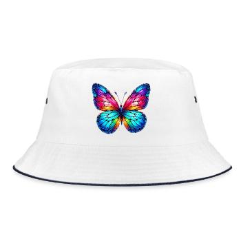 Schmetterling - Bucket Hat - Weiß/Navy - Vorne