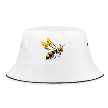 geometric bee, in modern polygon style - Bucket Hat - white/navy - Front