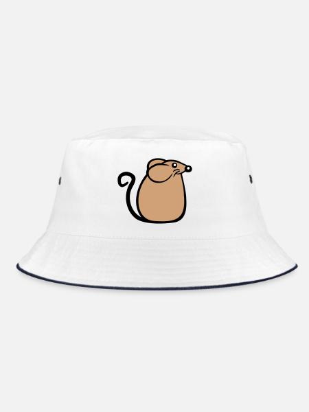 Maus Mäuschen Süße Kleine Ratte Nager Freundlich - Bucket Hat - Weiß/Navy - Vorne