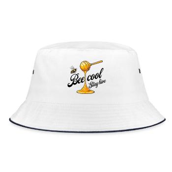 Bienen und Honig Motiv - Bee Cool Stay Hive - Bucket Hat - Weiß/Navy - Vorne