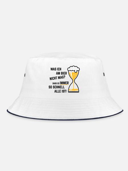 XWas Ich Am Bier Nicht Mag? (Sanduhr Bieruhr / 2C) - Bucket Hat - Weiß/Navy - Vorne