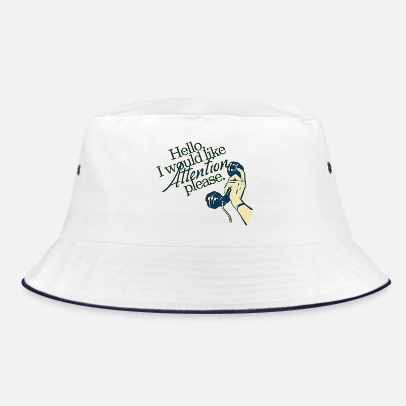 Hello, I Need Attention – Retro Statement - Bucket Hat - Weiß/Navy