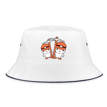 2 Enten Bergmann Spitzhacke Helm Lampe Freunde Süß - Bucket Hat - Weiß/Navy - Vorne