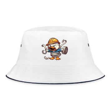 Enten Bauarbeiter: Humor im Baustellenstil - Bucket Hat - Weiß/Navy - Vorne