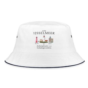 IJsselmeer Urk, Den Oever, Enkhuizen Hand drawing - Bucket Hat - white/navy - Front
