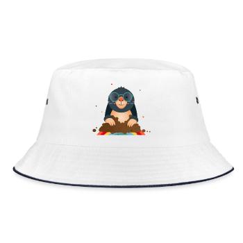 Sympathetic mole with glasses–Great animal motif - Bucket Hat - white/navy - Front