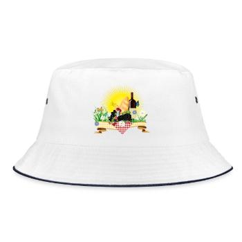Summer picnic with wine, bread and fruit - Bucket Hat - white/navy - Front