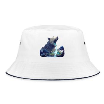 Wolf Wasserfall - Bucket Hat - Weiß/Navy - Vorne