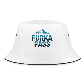 Furkapass Moderne alpine Radsportkunst - Bucket Hat - Weiß/Navy - Vorne