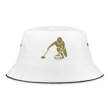Minimalistisches Curling Silhouette Sport - Bucket Hat - Weiß/Navy - Vorne