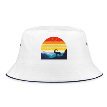 Mountain sunset with ibex - Bucket Hat - white/navy - Front
