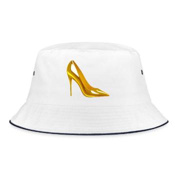 Goldener High Heel Schuh Design AI-Art - Bucket Hat - Weiß/Navy - Vorne