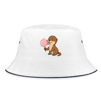 Cute otter with cotton candy - Bucket Hat - white/navy - Front