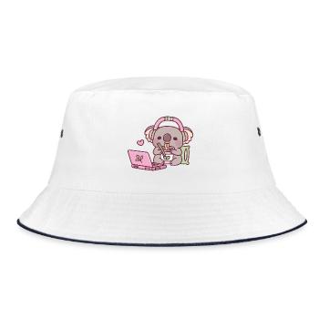 Cute Koala Eating Instant Noodles - Bucket Hat - white/navy - Front