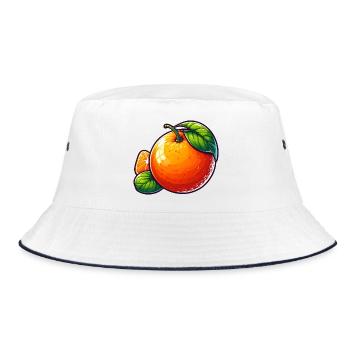 Illustration einer Mandarine mit grünen Blättern - Bucket Hat - Weiß/Navy - Vorne