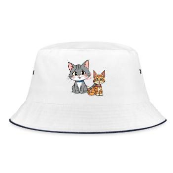 Niedliche Katzen mit Herzen Illustration - Bucket Hat - Weiß/Navy - Vorne