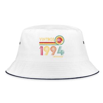 Vintage 90er Retro Sonnenuntergang Design - Bucket Hat - Weiß/Navy - Vorne