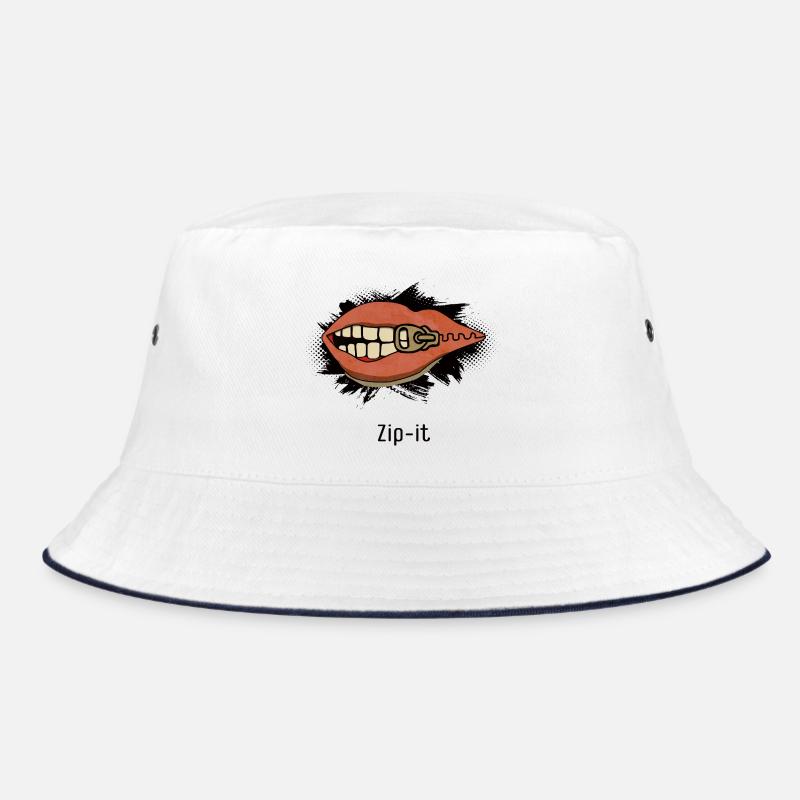 Zip it – Freches Statement im Pop-Art Look - Bucket Hat - Weiß/Navy
