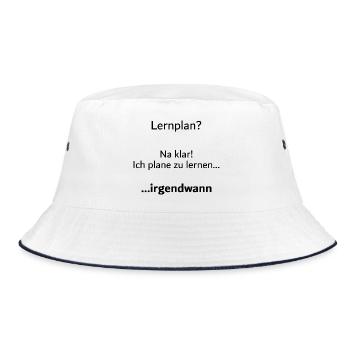 Unispruch "Lernplan?" Student Geschenk, Studenten - Bucket Hat - Weiß/Navy - Vorne