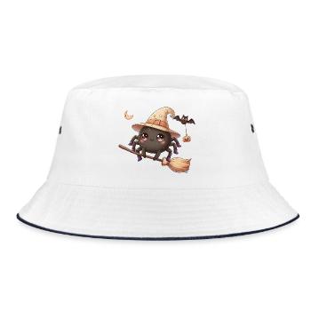 Kawaii Witch Spider on Broom – Halloween Shirt - Bucket Hat - white/navy - Front
