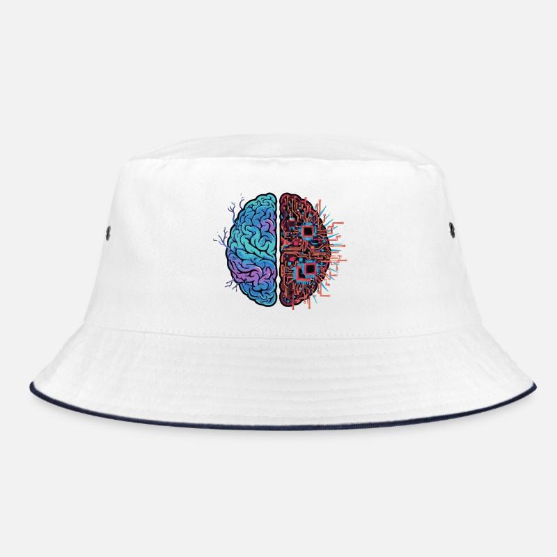 Robotergehirn Technologie Robotik - Bucket Hat - Weiß/Navy