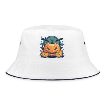 Haunted Pumpkin Trio – Gruselige Halloween-Vibes - Bucket Hat - Weiß/Navy - Vorne
