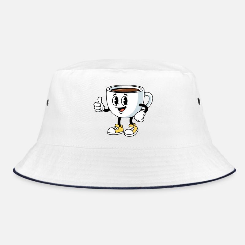 Cartoon Kaffeetasse Lustiger Kaffee Comic - Bucket Hat - Weiß/Navy
