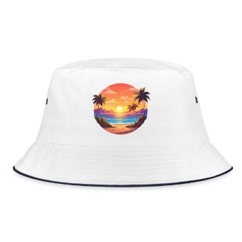 Sonnenuntergang Palmenbucht - Bucket Hat - Weiß/Navy - Vorne