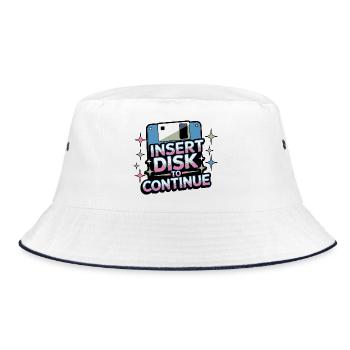 Y2K Retro – Insert Disk to Continue - Bucket Hat - Weiß/Navy - Vorne