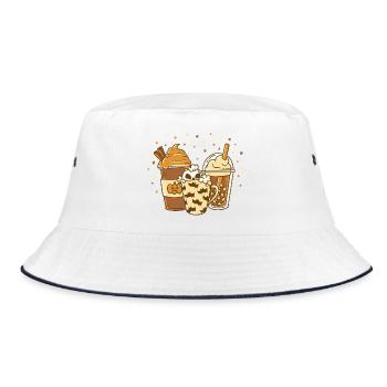 Herbstlicher Kürbis Latte Spice Saisonale Getränke - Bucket Hat - Weiß/Navy - Vorne