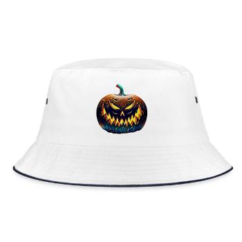 Neon Halloween Kürbis Schatten - Bucket Hat - Weiß/Navy - Vorne