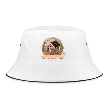 Small red house in the garden in oil painting style - Bucket Hat - white/navy - Front