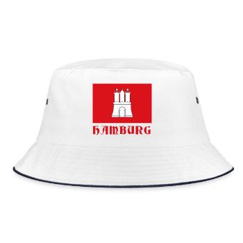 Hamburg castle icon on red background - Bucket Hat - white/navy - Front
