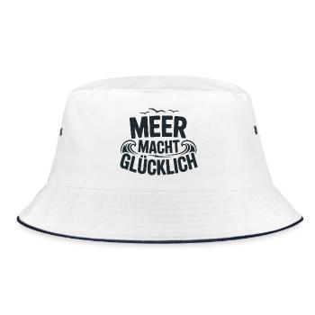  Meer Macht Glücklich Spruch Für Strandliebhaber - Bucket Hat - Weiß/Navy - Vorne