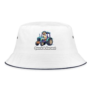 Quack & Harvest Traktorfahrer - Bucket Hat - Weiß/Navy - Vorne