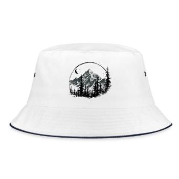 Mountain Silhouette with Pines - Bucket Hat - white/navy - Front