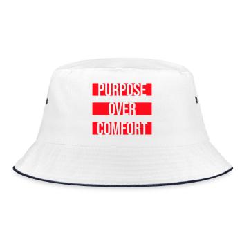 Purpose Over Comfort Motivation Mindset Wachstum - Bucket Hat - Weiß/Navy - Vorne