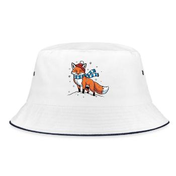 Winterfuchs mit Schal - Bucket Hat - Weiß/Navy - Vorne