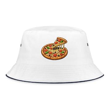 Pizza Motif - Bucket Hat - white/navy - Front