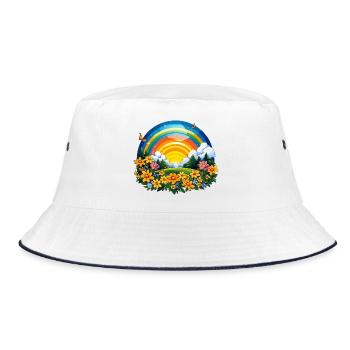 Blühender Regenbogen am Sonnenaufgang - Bucket Hat - Weiß/Navy - Vorne