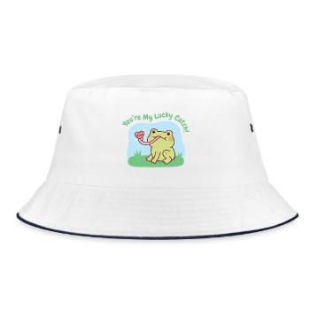 Cute Frog Catches Heart You Are My Lucky Catch - Bucket Hat - white/navy - Front