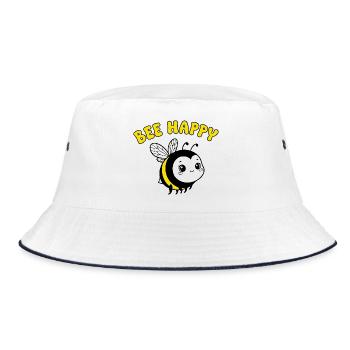 Bee Happy – Cute Cartoon Bee in Yellow Black - Bucket Hat - white/navy - Front