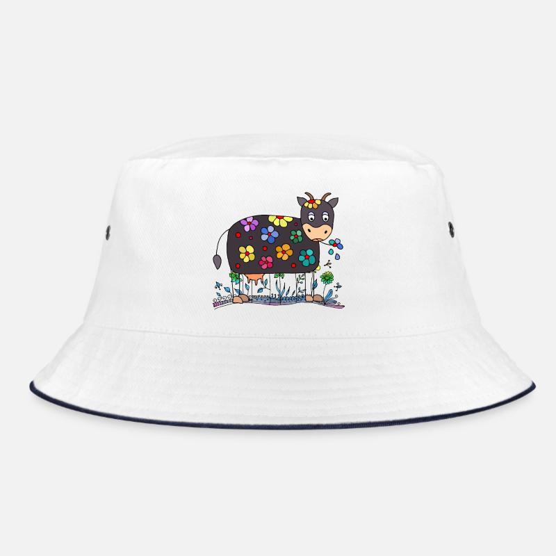 Kuh - Bucket Hat - Weiß/Navy