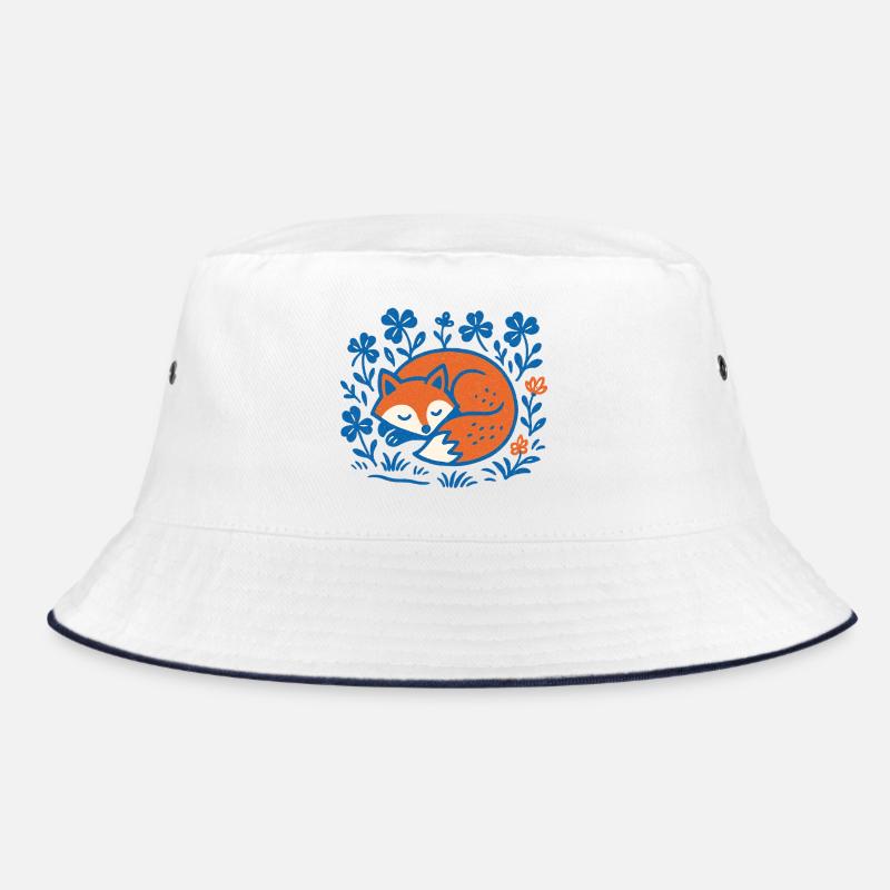 Sleeping Fox in Floral Night Garden Bucket Hat