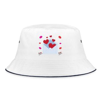 Valentine love hugs and kisses message in envelope - Bucket Hat - white/navy - Front