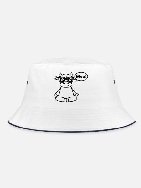 Yoga Cow Meditation Moo Comic Vector - Bucket Hat - white/navy - Front